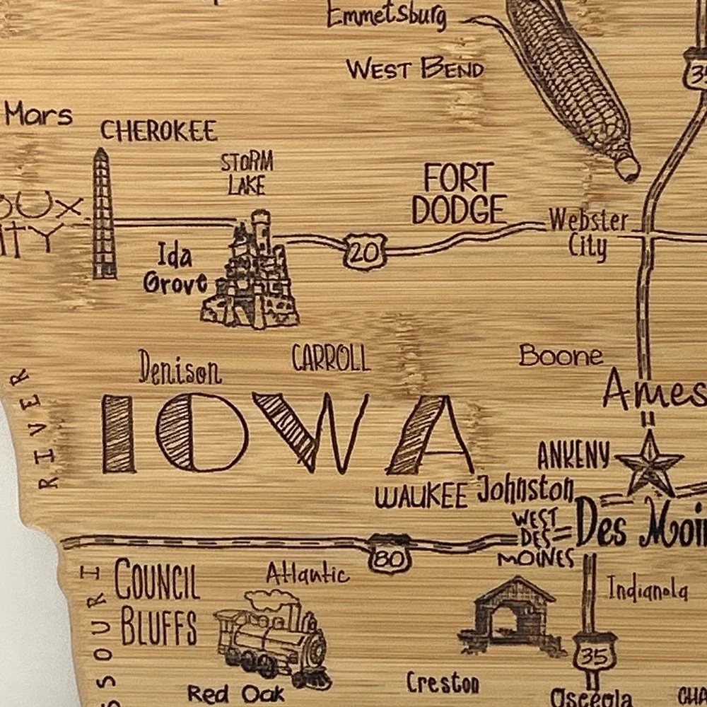 Totally Bamboo Iowa State Map Cutting‎ Board Serving Cheese Board Kitchen Decor